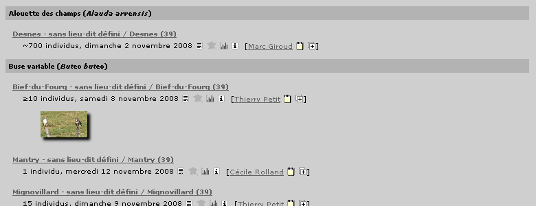 Espèces → Lieux → Dates
