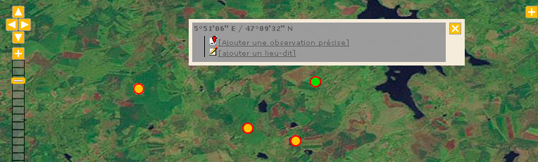 Menu d'ajout d'une donnée précise depuis la carte de départ